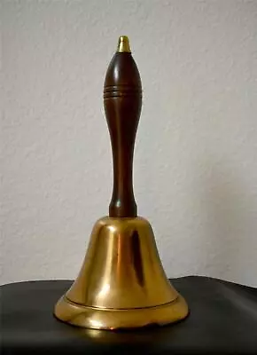 Vintage Hand Held Wood Handle Cast Bronze SCHOOL BELL W/ Foundry Marks • $29