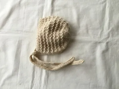 Hand Knitted Baby Bonnet (Premature 5-7lbs) In Light Beige/Cream • £4.50