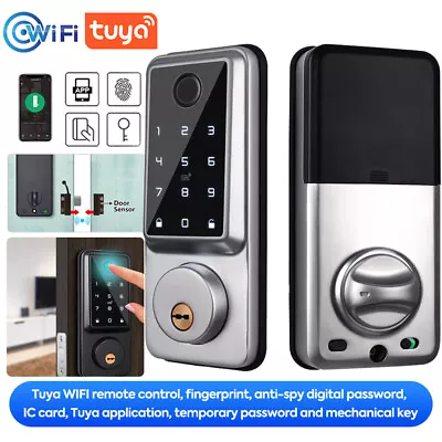 Electronic Digital Home Smart Door Lock WiFi APP Fingerprint Card Password Key • £62.97