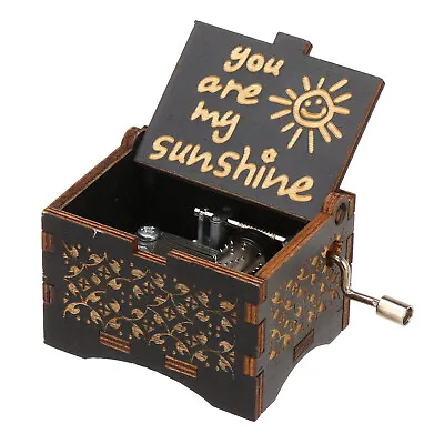You Are My Sunshine Musical Boxes Music Box Antique Engraved Wooden Hand Crank • £4.97