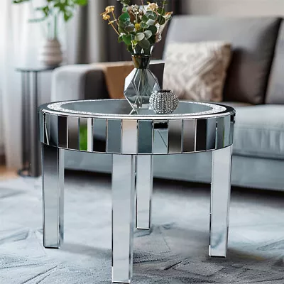 60cm Mirrored Crushed Jewel Glitter Crystal Side End Coffee Table W/ Glass Base • £129.98