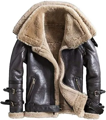 Women's Aviator RAF Bomber Flying Leather Jacket Double Collar Shearling Coat N9 • $101.15