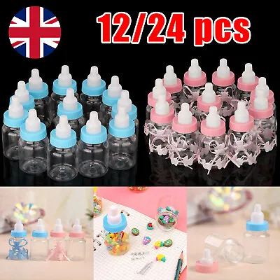 12/24X Fillable Bottles Candy Box Baby Shower Baptism Party Favour Christening • £7.99