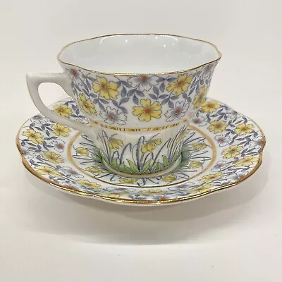 Vtg England Rosina Bone China Teacup & Saucer #496 Yellow Floral Spring Chintz • $29.99