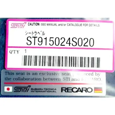 $39.99 • Buy SUBARU GENUINE Impreza Seat Sticker Emblem RECARO Name Plate  WRX STI OEM NEW