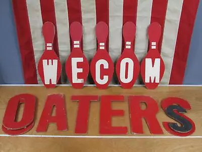 Vintage 1950s Bowling Alley Sign Welcome Oaters Red Figural Pins Letters Display • $71.10