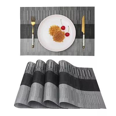 Vinjiasin Placemats Set Of 4 Black Grey Gradient Stripes Place Mats Washable ... • $12.81