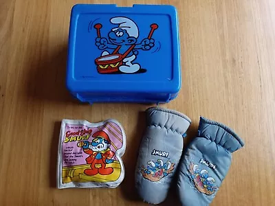 The Smurfs Smurf  Peyo LUNCH BOX  BABY BOOK GLOVES VINTAGE • $22.95