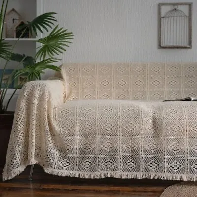 Sofa Towel Multi Functional Covers Cotton Thread Hollow Vintage Green Slipcover • $120.11