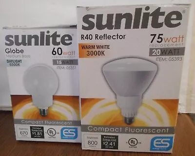 2pack Sunlite R40 Reflector 20w & Globe 15w Compact Fluorescent Light Bulb *imp* • $13.99