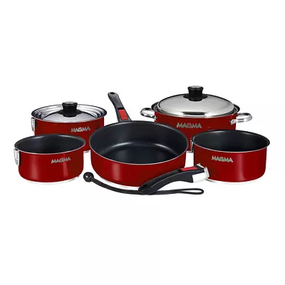 Magma Nestable 10 Piece Induction Non-Stick Enamel Finish Cookware Set Magma Red • $369.99