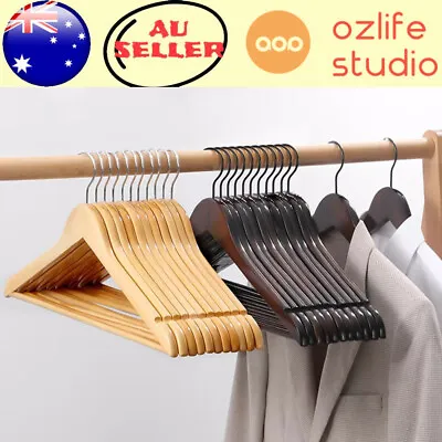 $119.50 • Buy 10-120pcs Wooden Clothes Hangers Coat Pants Suits Coat Hangers Rack Wardrobe