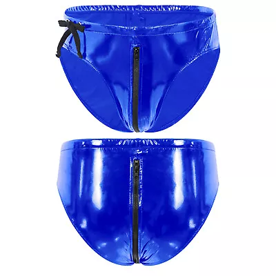 Men's Shiny Metallic Zipper Shorts Bulge Pouch Panties Bikini Briefs Underwear • $12.36