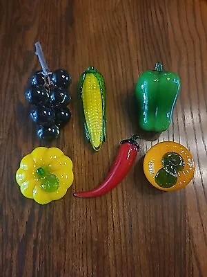 Vtg Hand Blown Glass Fruits & Vegetables Murano Style Art Deco MCM Lot Of 6 LOT1 • $25