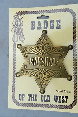 MARSHAL Fancy Scrollwork Badge 6 Point STAR Pin Old West 3.5  Brass Badge *NEW • $11