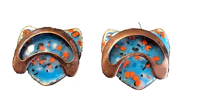 Vtg MCM Matisse Copper & Blue Enamel Clip Earrings • $15