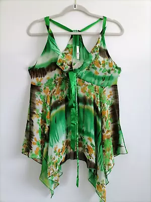 Yahada Women's Top Tie Neck With Ruffle Green Size Medium New • $14.95