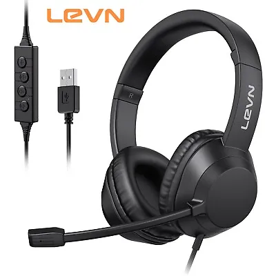 LEVN USB Headset With Microphone Noise Cancelling & Audio Controls Wired Headset • $16.49