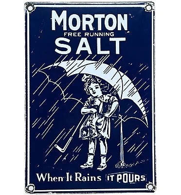 Vintage Morton Salt Porcelain Sign Restaurant Diner Gas Station Kitchen Oil Sea • $116.38