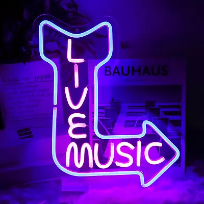 Live Music Neon Signs For Wall Decor Music LED Word Light Sign Pink Neon Light B • $45.99