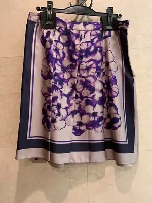 Authentic Celine Vintage Flower Print Pleated Skirt Silk Purple Size 38 • $230