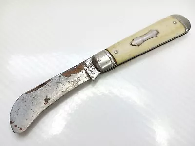 Vintage High Carbon Steel USA Slipjoint Electricians Hawkbill Pocket Knife White • $19.95