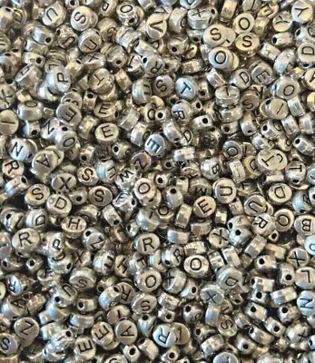 Letter Beads Lot Of 50 Silver You Choose Letter Metal Nickel Free Oval/round • $2.99