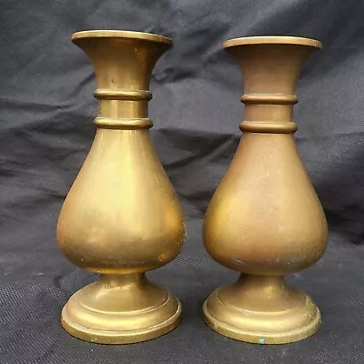 A Pair Of Antique Brass Vases ~ Bottle Vases • £12