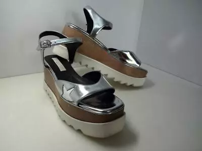 Stella Mccartney Silver Metallic Elyse Platform Star Logo Wedge Sandals 40/10 • $37.49