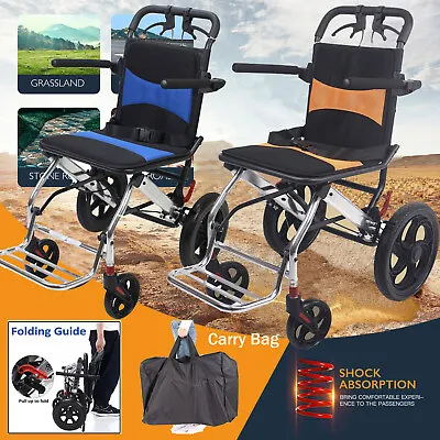 Aluminium Foldable Wheelchair Manual Folding Wheel Chair Portable Lightweight • $279.56
