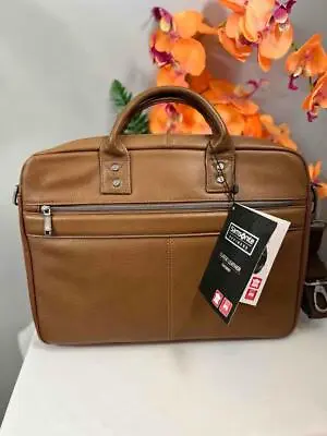 NWT SAMSONITE Classic Cognac Brown Leather Slim Briefcase #126038-1221 • $134.99
