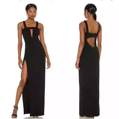 Katie May Take The Plunge Maxi Dress Cut Out Sleeveless Side Slit Crepe Black  • $128