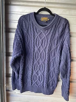 Vintage Eddie Bauer Blue Cable Knit Fisherman Sweater 100% Cotton Men's M • $29.95