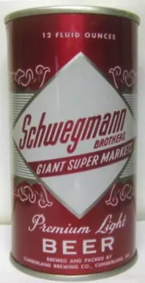 SCHWEGMANN BROTHERS BEER Ss CAN Cumberland MARYLAND 1966 1+ Supermarket Brand • $125