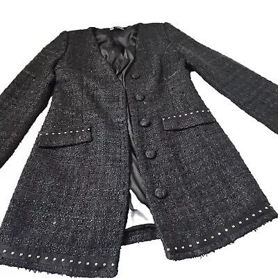 Zara Women's XS Blazer Jacket Dress Studded Textured Black • $79