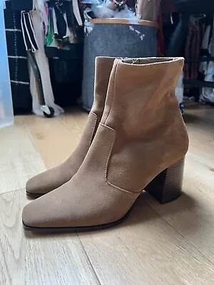 Mango Cream Beige Western Style Suede Leather Ankle Heeled Boots UK 8 • £17