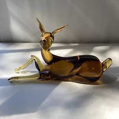 Vintage Pilgrim Glass Amber Art Glass Resting Deer Fawn Figurine Vtg Handmade • $33.33