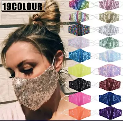 Face Mask Adult Rhinestone Face Mask Sequin Bling Bridal Wedding Luxury Masks • $2.99