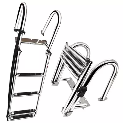 4 Steps Pontoon Boat Ladder 316 Stainless Steel Folding Telescoping Inboard Swim • $156.99