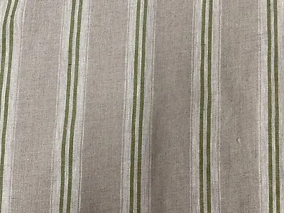 French Vintage Linen Fabric Stripe Green Curtain Blind Upholstery • £39