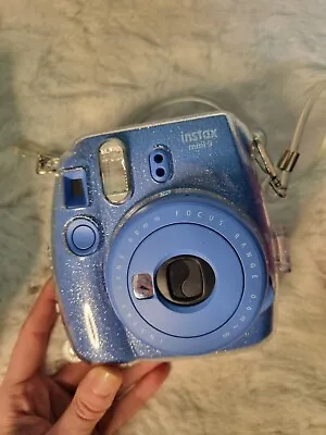 Fujifilm Instax Mini 9 Instant Camera Cobalt Blue With Sparkly Case & Strap • £10.99