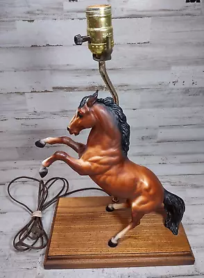 Vintage Breyer Horse Fighting Rearing Stallion Lamp W/ Wood Base NO SHADE - READ • $118.68