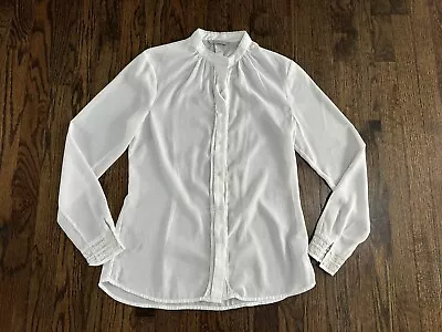 H&M White Button Down Lace Trim Details Blouse Size 8 • $14.99