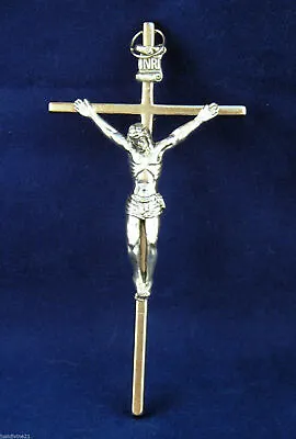 4 .25  METAL CRUCIFIX Wall Hanging Cross Religious Christian Silver Metal 11.2cm • £6.99