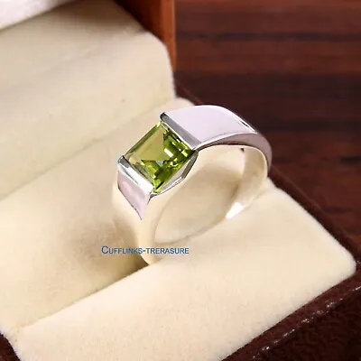 Natural Peridot Gemstone With 925 Sterling Silver Ring For Men's #Z13 • £96.20