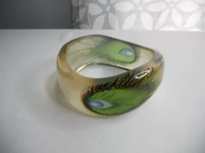 Vintage Peacock Feather Lucite Wavy Bangle Bracelet • $16.14