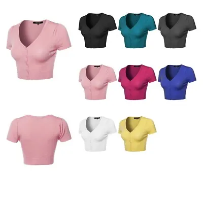 $13.29 • Buy FashionOutfit Women Basic Solid V-Neck Button Closure Bolero Shrug Crop Cardigan