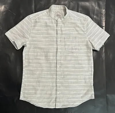 Mens NEXT Half-Collar Cotton Short Sleeve Casual Shirt UK M White Wt Blue Stripe • £2.10