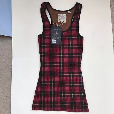 Women’s Jack Wills Sleeveless Tank Top PJ Top Vest Red Check Cotton Size 6 New • £13