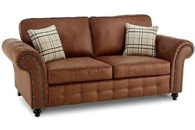 Oakland 3 Seater Faux Leather Sofa & Free Footstool Tan • £399